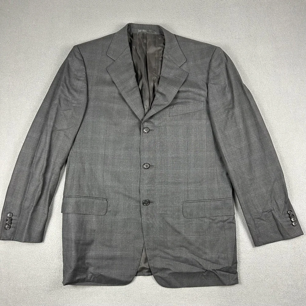 Ermenegildo Zegna Blazer Mens 42R Gray 100% Wool‎ 15 Milmil 15 Plaid 3 Button